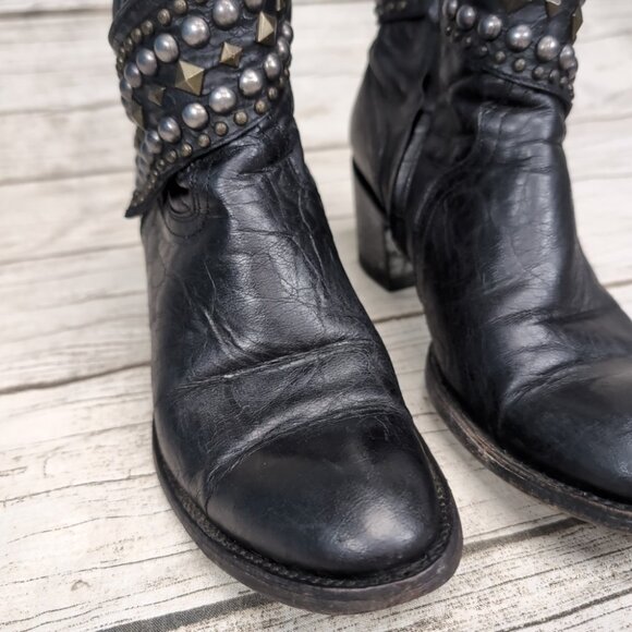 Old Gringo Studded Black Leather Heeled Biker Moto Boots Women Size 7.5 - Picture 4 of 13
